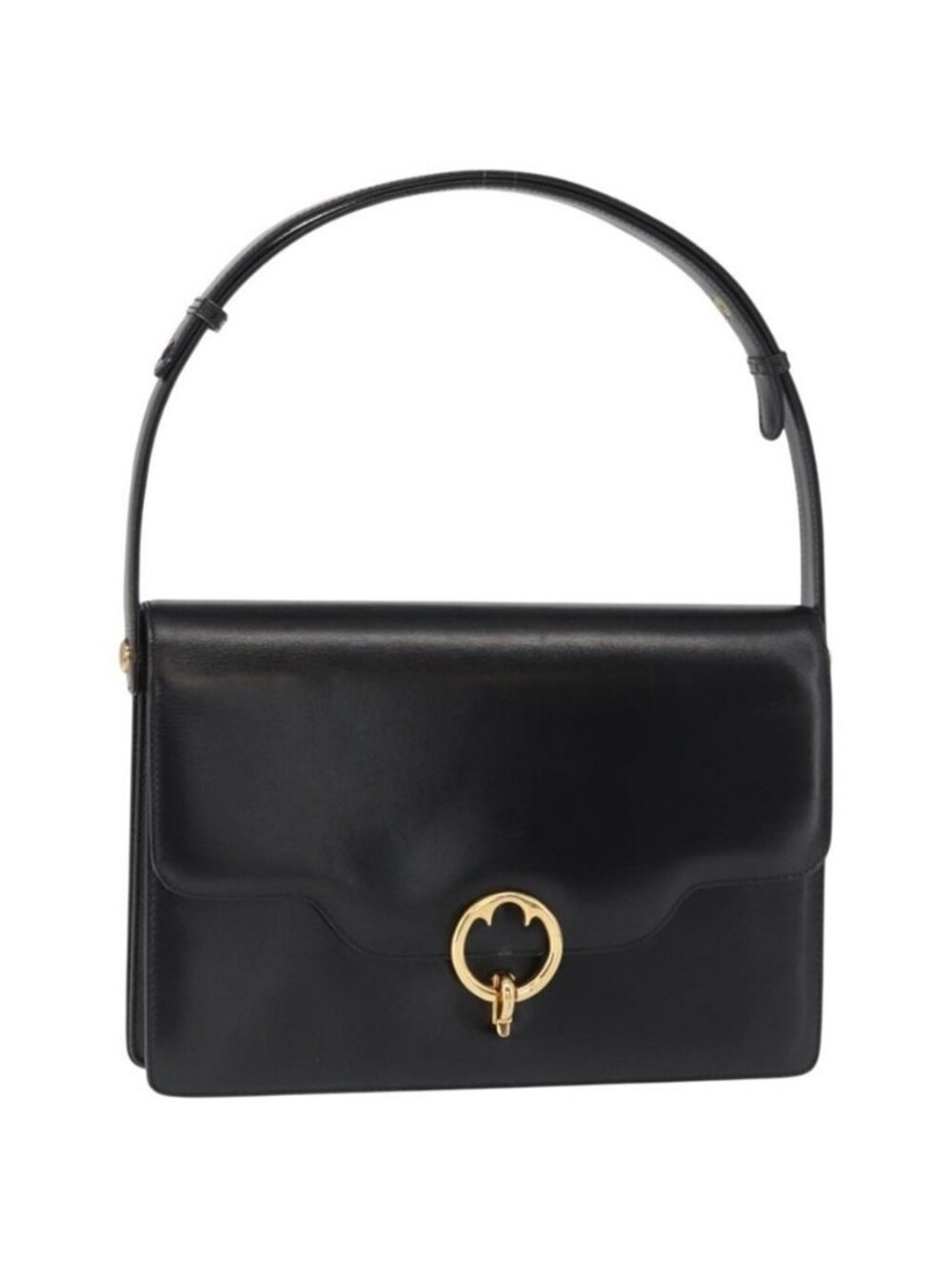 Authentic GUCCI Shoulder Bag Leather Black Gold